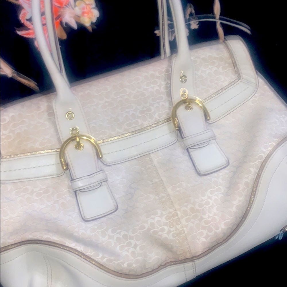 Cream boho buckle coach purse